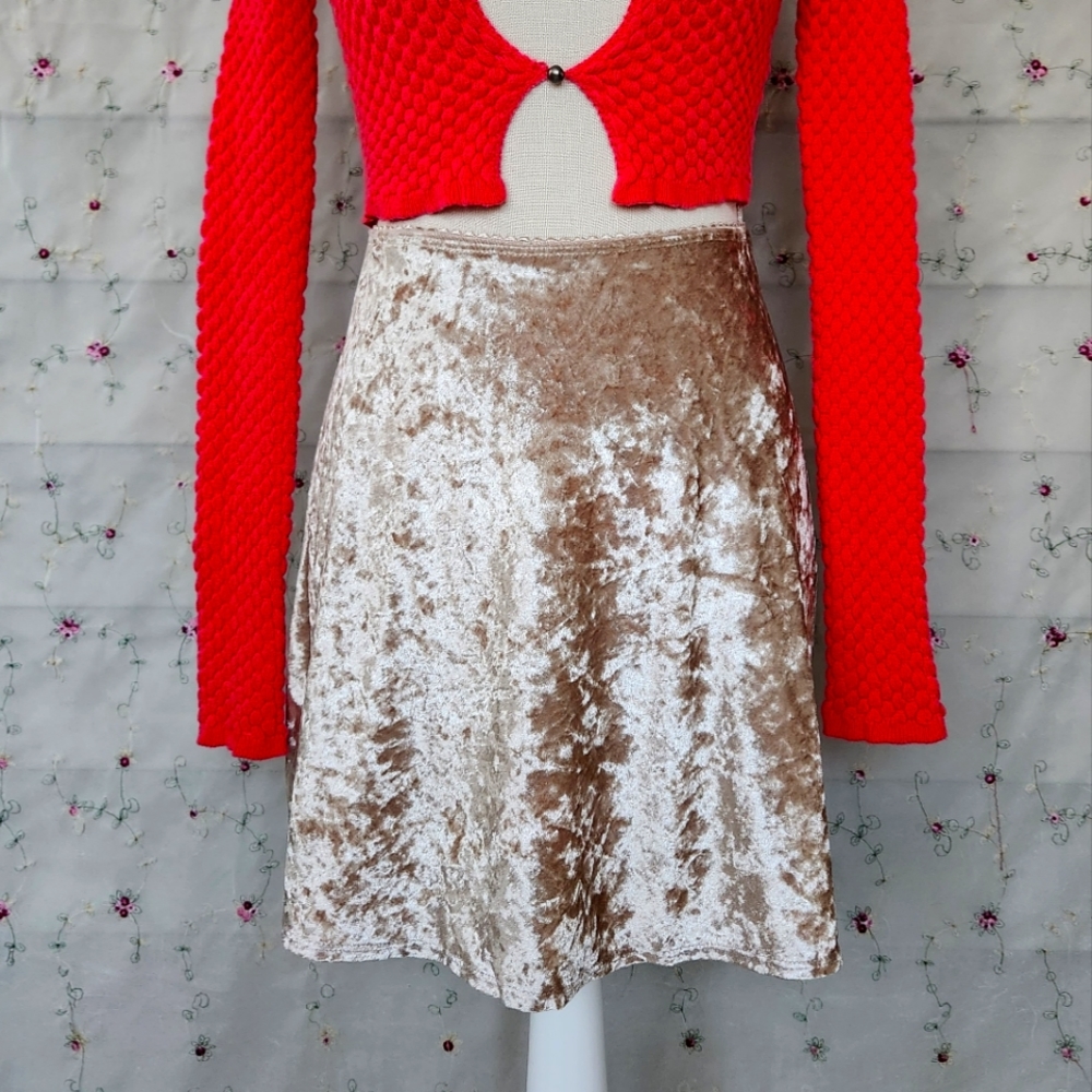 Y2K Champagne Crushed Velvet Circle Skirt